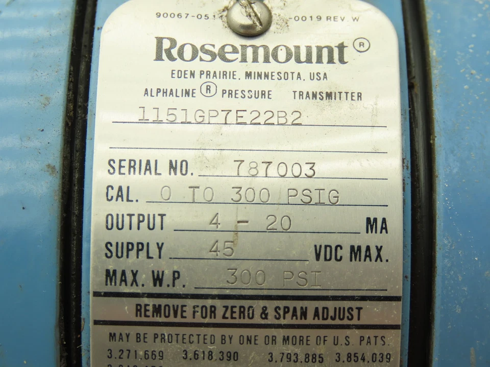 Rosemount 1151GP7E22B2 Alphaline Pressure Transmitter 45VDC 0-300 PSI - Image 2 of 4