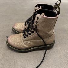 Dr. Martens 1460 Pascal Glitter Boots Pink Ribbon Laces 8 eye Womens Sz US6 EU37
