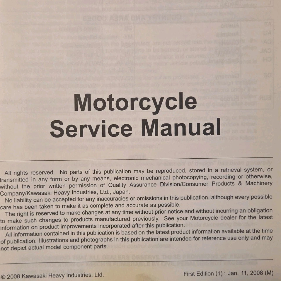 Kawasaki Ninja ZX-10R 2008 OEM MANUAL DE REPARACIÓN DE SERVICIO P/N: 99924-1388-01 Foto 2 de 4