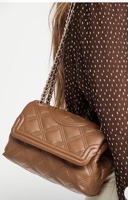 Tory Burch Fleming Convertible Shoulder Bag Brown Quilted Leather Chain Strap