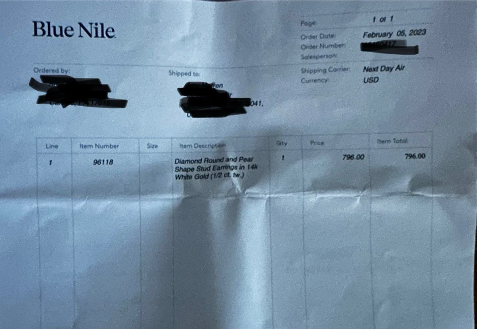 Blue Nile 14k Round and Pear Diamond Stud Earrings 14k White  Toi Et Moi  - Image 3 of 4