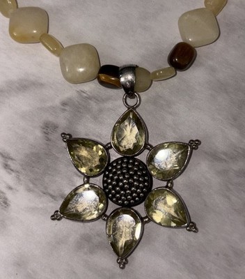 Artisan Made Lemon Quartz And Sterling Floral Pendant