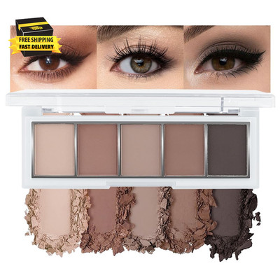 5 Colors Matte Eyeshadow Makeup Palette, 5 Natural Neutral Nude Brown Cool-Toned