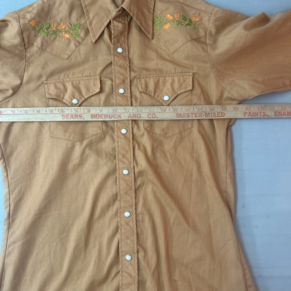 Camisa Occidental De Colección Ely Plains Rider Bordada Perla A Presión 15.5-33 Floral Años 70 Foto 4 de 4