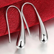 925 Sterling Silver Water Drop Dangle Hook Earrings Women Girl Jewellery Gift UK