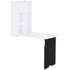 Space-Saving White Wall-Mounted Desk | Fold-Out Convertible Office Table with Ch