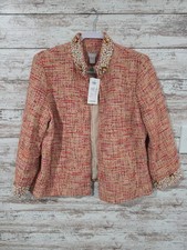 Chico's Jacket Women 2 Multicolor Tweed Embellished Pearl Trim Parisian Chic NWT