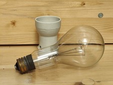 Large 9" Vintage Light Bulb With Ceramic Fixture Antique Intact Filament 