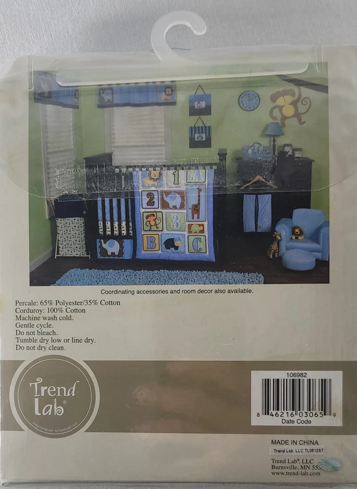 Trend Lab Jungle 123 janela valance azul com leão e elefante 56" X 15" novo na embalagem - Imagem 2 de 3