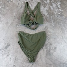 Olive Green High-Waist Bikini Set Tie Front Top S