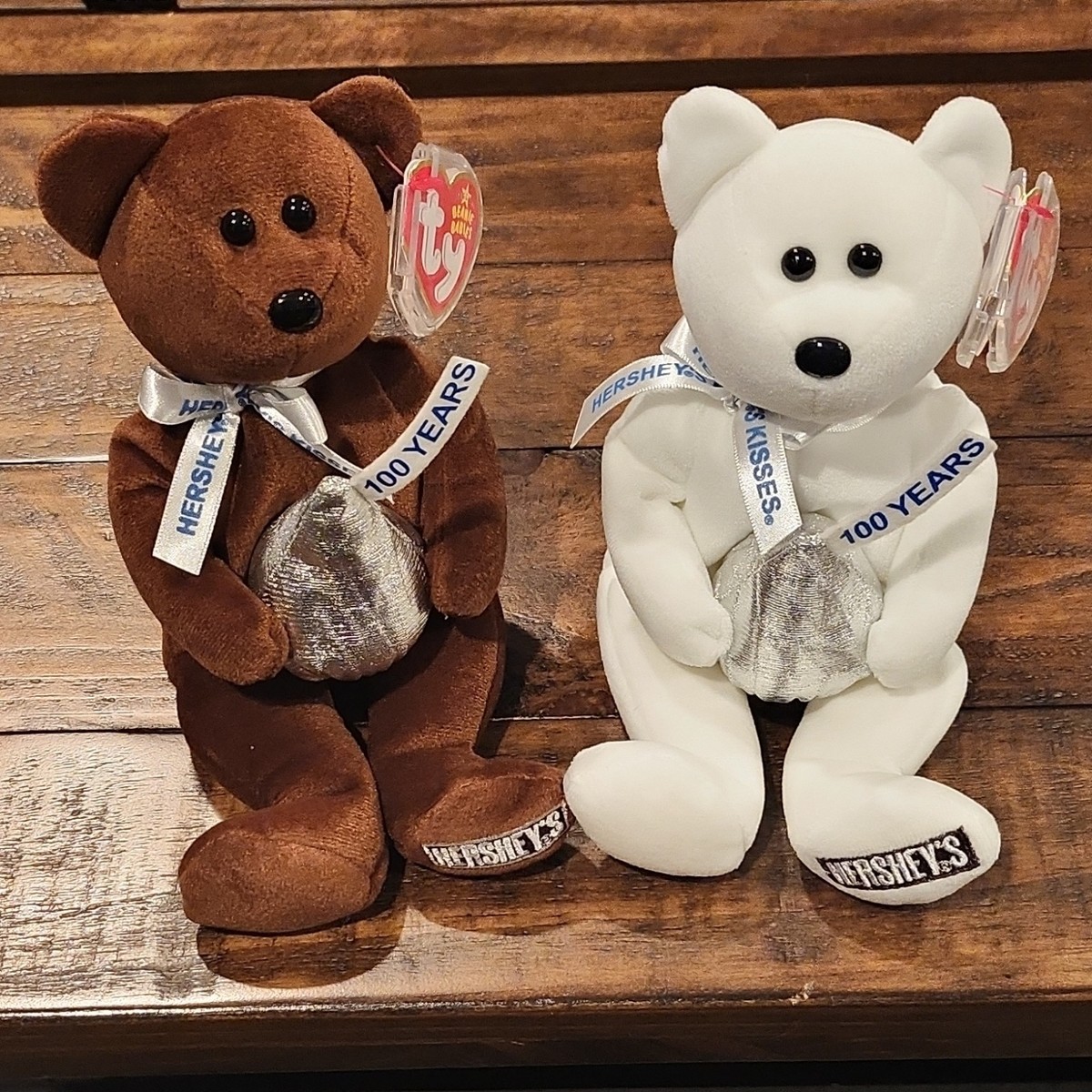 Hershey's Kisses 100 Years Beanie Baby Plush Bears Brown & White