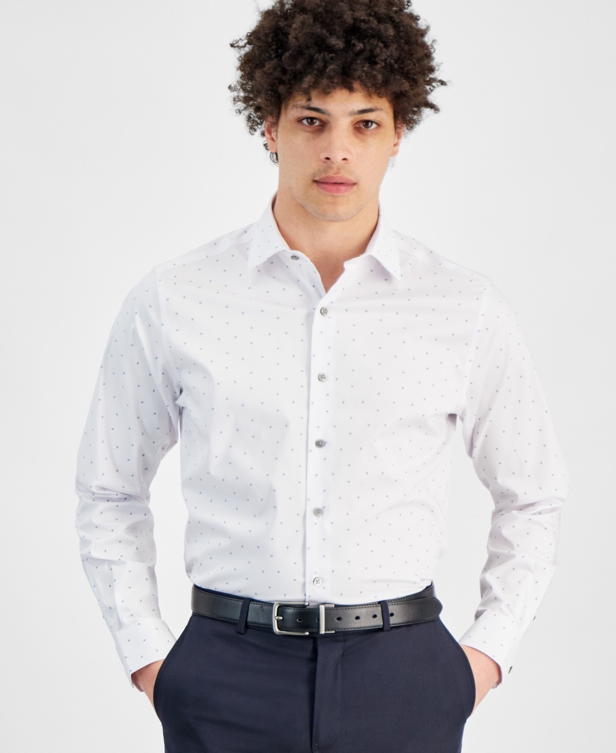 Alfani Men Temperature Geo Print Slim Fit Dress Shirt White Blue M 15-155 3233 5790₽