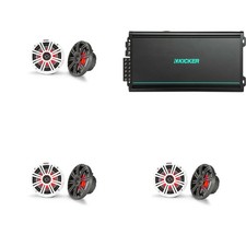 Kicker 3 Pair 45KM654L 6.5" RGB LED Marine Speakers with 48KMA6006 6 Ch. M...