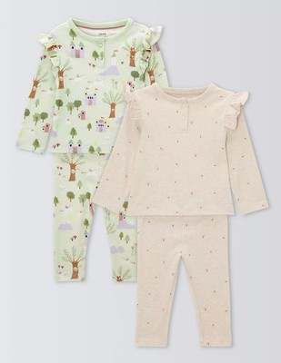 John Lewis Baby Girls 2 Pack Woodland Pyjamas Age 12-18 Months *BNWT*