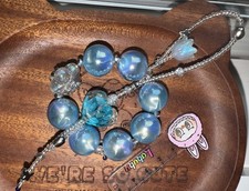 Handmade Iridescent Blue Beaded Charm / Purse Charm w Heart Glass Focal Bead