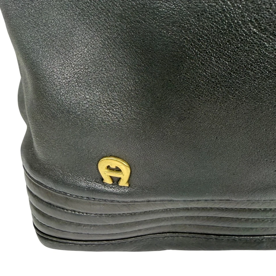 Bolso de Hombro Bolso de Mano Vintage ETIENNE AIGNER Cuero Negro Triple Compartimentos Defecto Foto 2 de 4