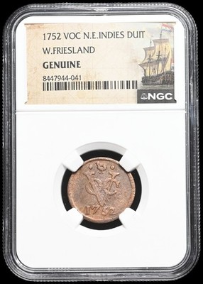 DUTCH EAST INDIES. 1752 Colonial VOC Copper Duit, NGC Genuine