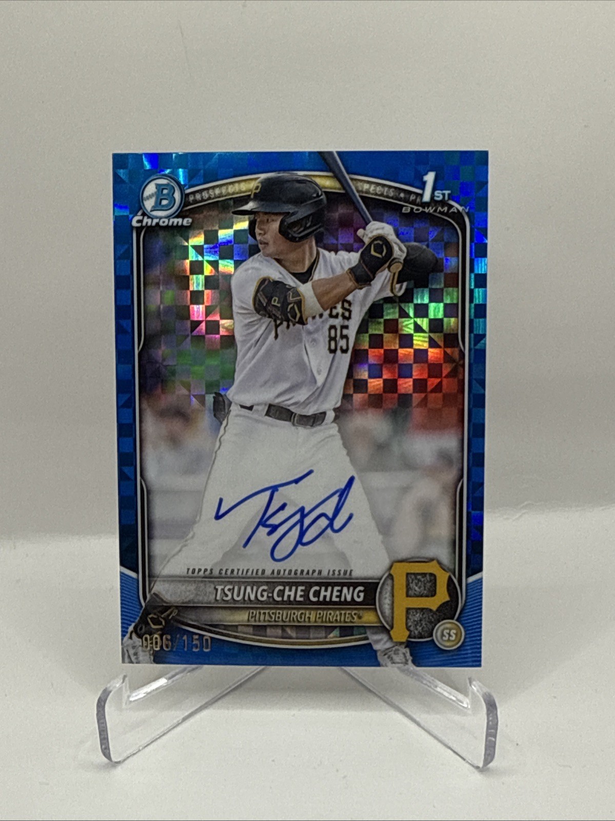 2025 Bowman Chrome 1st Auto Tsung-Che Cheng Blue X-Fractor /150 Pirates