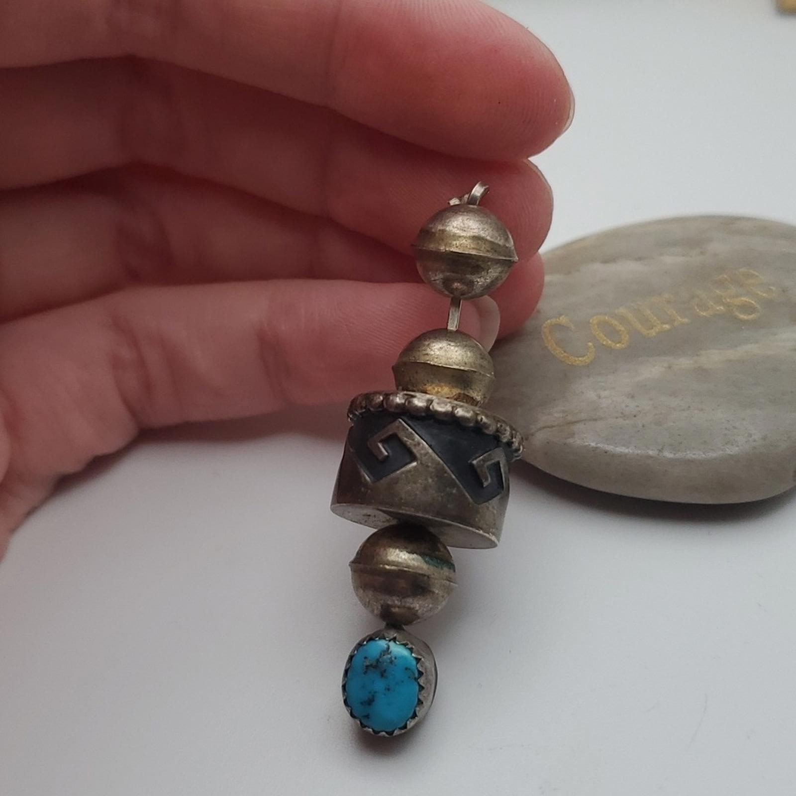 Solid Sterling silver‎ native turquoise necklace … - image 2