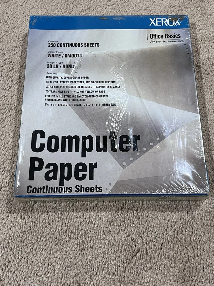 NIB XEROX  Continuous Feed Computer Paper 20lb 8.5x11 margins removed 250 sheets - Image 2 of 4
