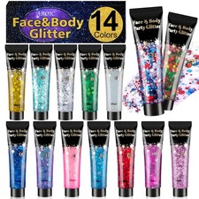14 Colors Body Glitter Gel Set, 18ml Tubes, Face Hair Sparkle for Festivals
