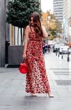 FOR LOVE & LEMONS-S (AU 8/US 4)-BEATRICE EMBROIDERED RED MAXI DRESS BUSTIER GOWN