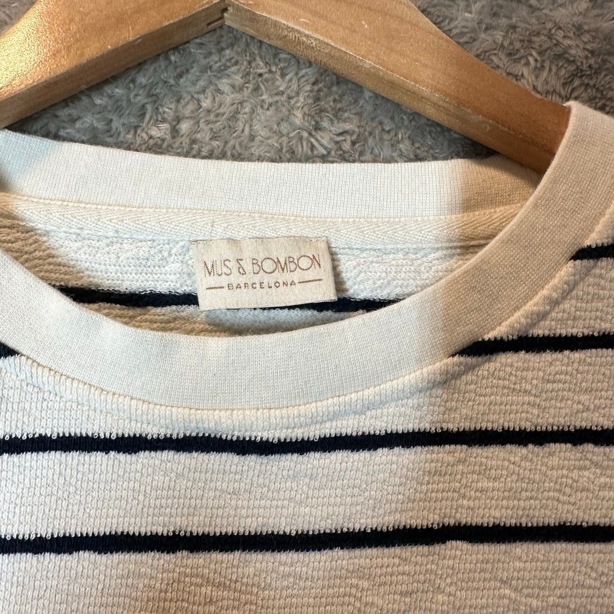 Mus & Bombon Aldea Stripe Sweatshirt Boucle Knit Top S Small Navy Blue Cream View 4