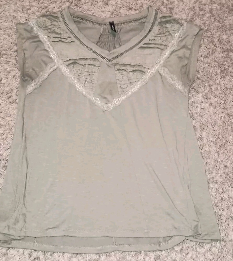 Women's Green V-Neck Lace Massini Blouse - Small Pretty Unique Top
