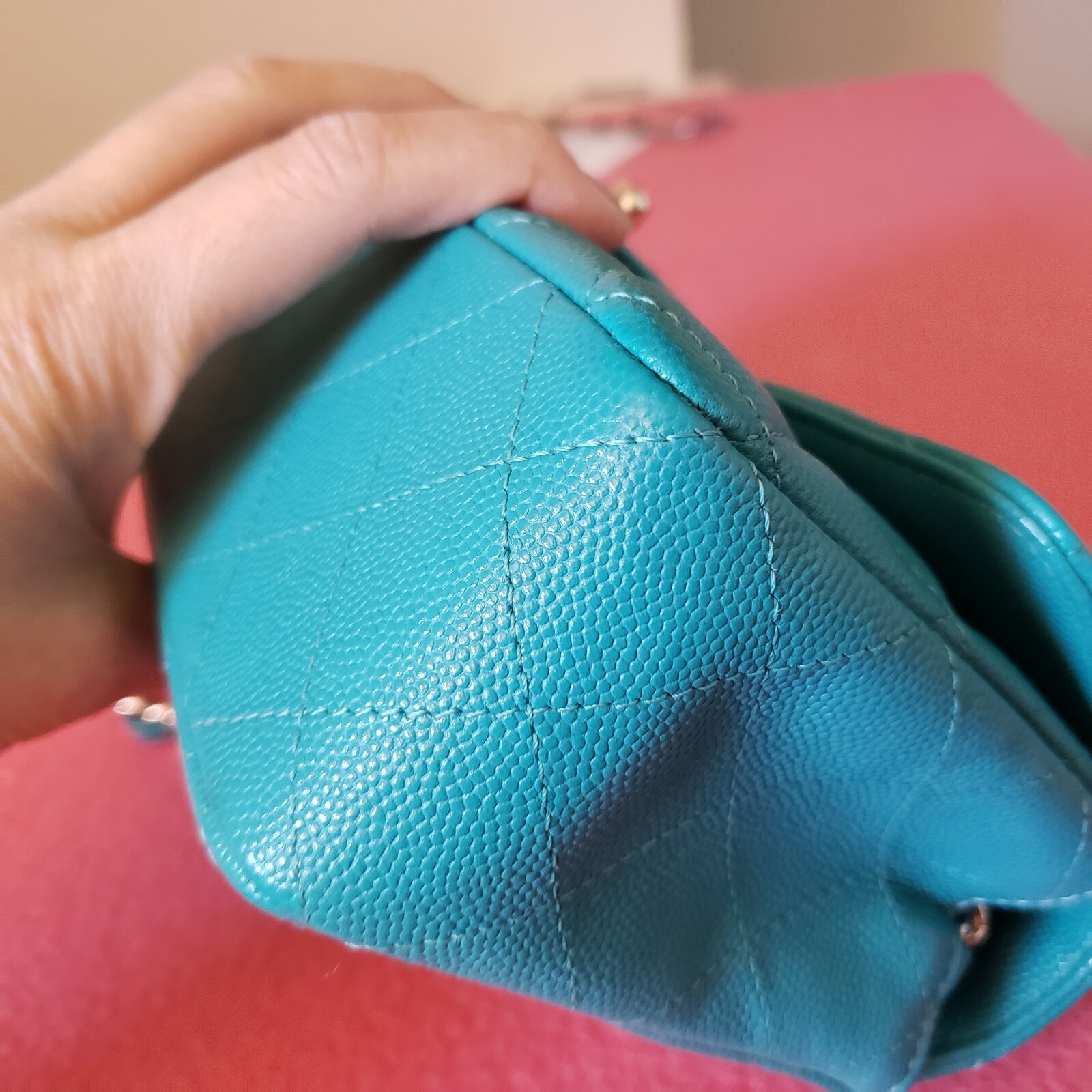 Chanel Classic mini Rectangular  turquoise blue C… - image 2