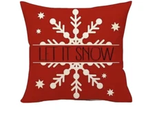 LET IT SNOW Snowflake Christmas Throw Pillow Cover Winter Holiday Home Decor Red