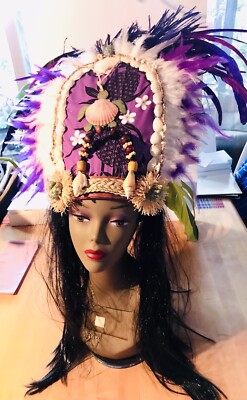 Handmade Feathered Tahitian Dance Head Piece. Beautiful. NEW just completed