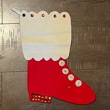Vintage Handmade Felt Sequin Christmas Stocking Victorian Shoe