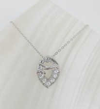 Sterling Silver - CZ Loving Mother Child Heart Pendant 19.5" Necklace