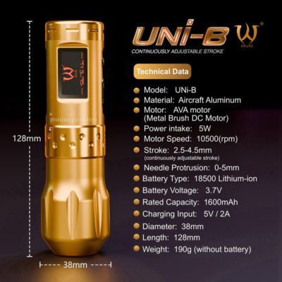 AVA UNI-B ワイヤレス プロ仕様タトゥーマシン 本体(内容物完品品) Ava UNI-B Adjustable Stroke Wireless Tattoo Pen - 2.5mm to 4.5mm