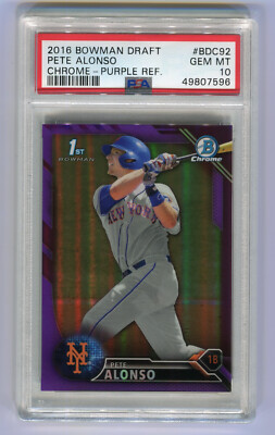 PETE ALONSO 2016 Bowman Draft CHROME PURPLE REFRACTOR #225/250 PSA 10 Mets