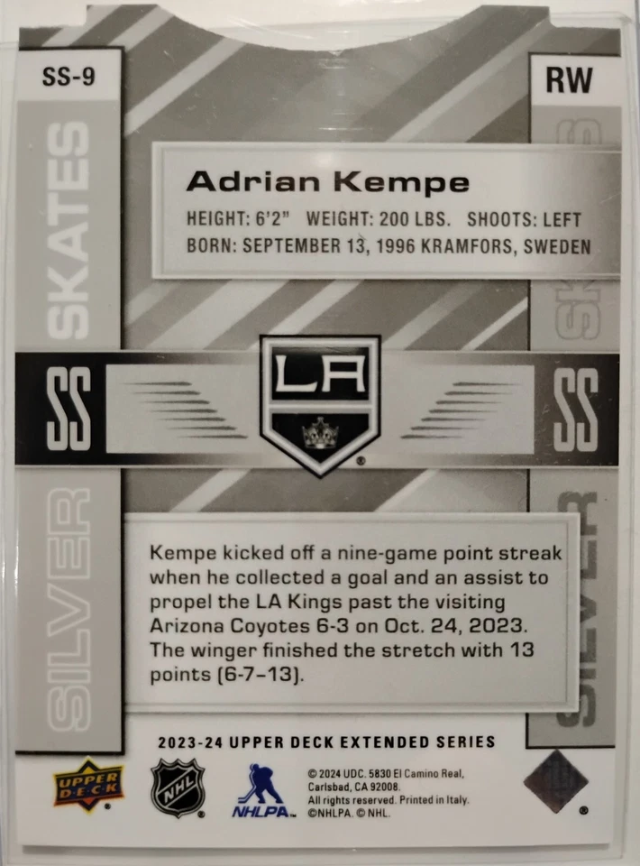 2023-24 Upper Deck Extended Hockey Series Adrian Kempe Silver Skates Card# SS-9 - Image 2 of 2