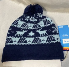 Aldi Gear Beanie Hat with Pom Pom - Holiday Christmas Reindeer Navy Winter Hat