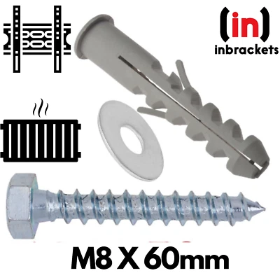 INBRACKETS Satellite Aerial TV Bracket mount Bolts c/w Wall Plugs & Washers M8 x 60mm BZP
