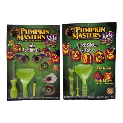 Two Pumpkin Masters Carving Kits Eyes Patterns Saw Scraper Drill Total 22 Piece