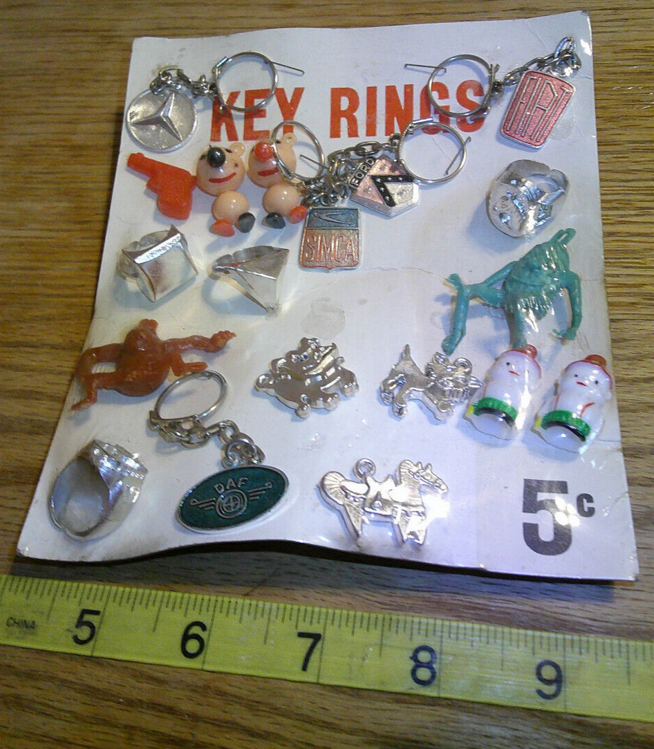 original Vintage display 5c card key chains rings charms  #jd472