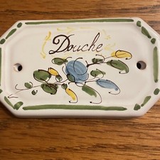 French Ceramic “Douche” Moustiers Door Plate Shower Bathroom Marker Plaque