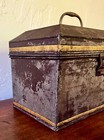 Antique Tin Tole Cash/Deed/ Strong Box w/ Brass Handle Gilt Detail Blue Inside — photo 5