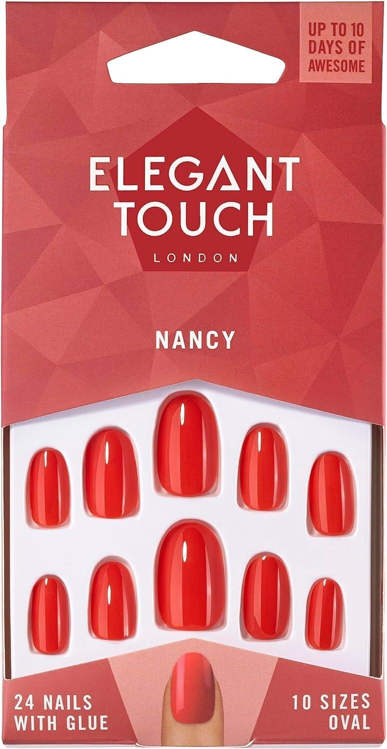 ELEGANT TOUCH FALSE NAILS MANICURE KIT 24 NAILS WITH GLUE - NANCY (RED) BOXED