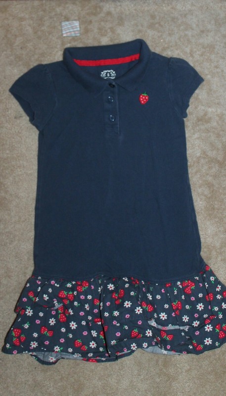 CARTER'S Girls' Size 5 POLO DRESS (navy w/ strawberries; dropped waist) EUC