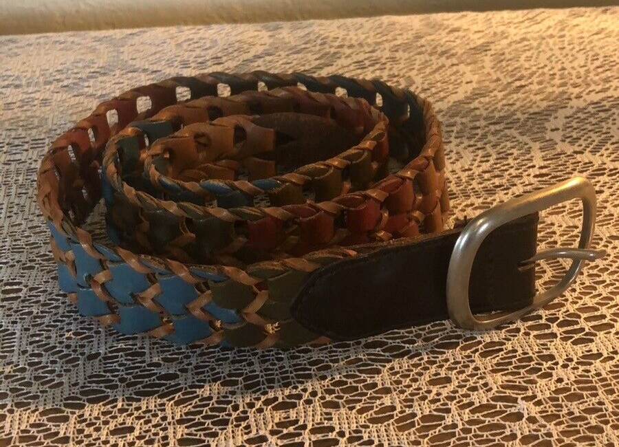Vintage Braided Woven Genuine Leather Multi Color Belt Size  display picture 1