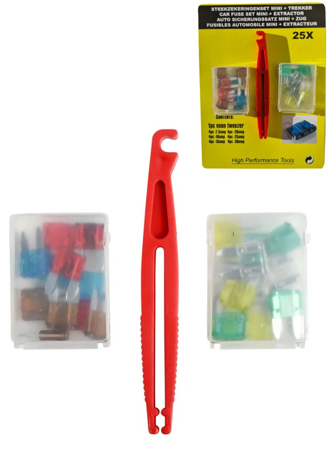 Autosicherungen 25-tlg Set Mini KFZ-Sicherungen 11mm Flachsicherungen Auszieher - Bild 2 von 3