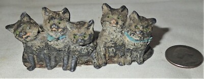ANTIQUE HUBLEY ERA FIVE KITTEN CAT WHITE METAL SPELTER DESK ART HOME PAPERWEIGHT