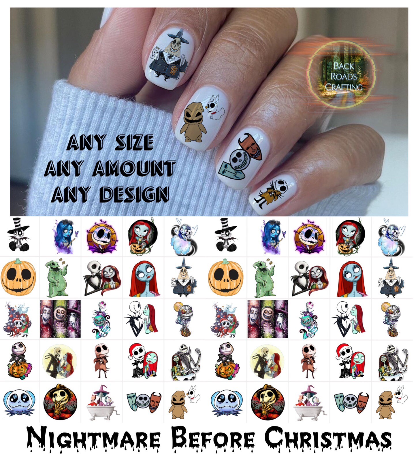 Nightmare Before Christmas Waterslide Nail Art  & Decals Set Of 50 Instructions