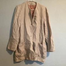 Louise Kennedy Linen Size 12 Blazer Beige Long Sleeve Lined Pockets Woman
