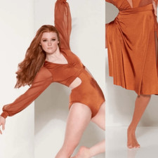Kelle dance solo costume 2 piece Orange bronze poet leotard skirt 4235 SA